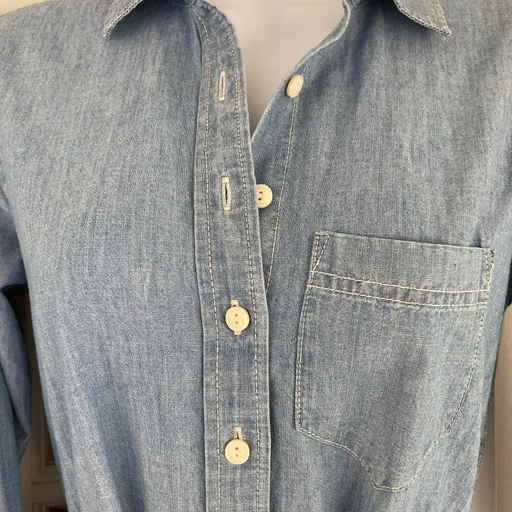 J Crew  Vintage Long Sleeve Denim Look Button Down Dress With Leather Belt   OOP